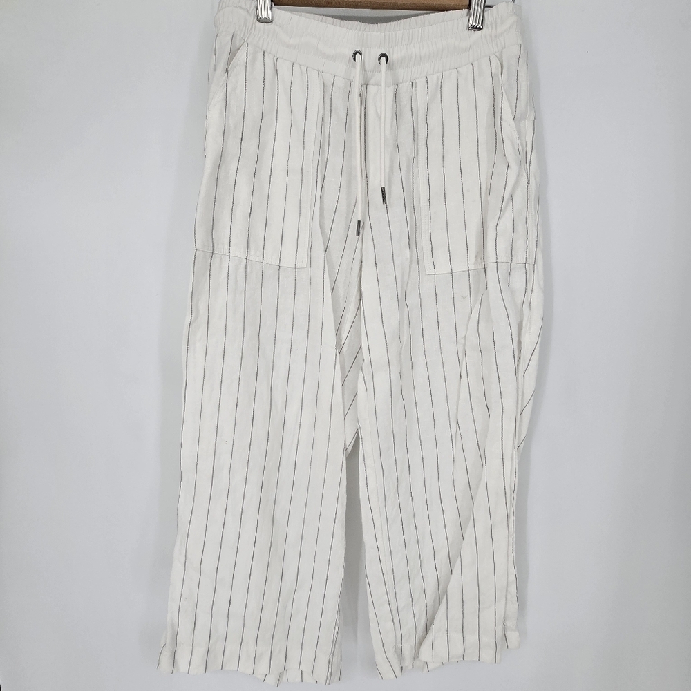 Athleta Stripe Bali Linen Crop sea side silver grey size 6 - Picture 3 of 7